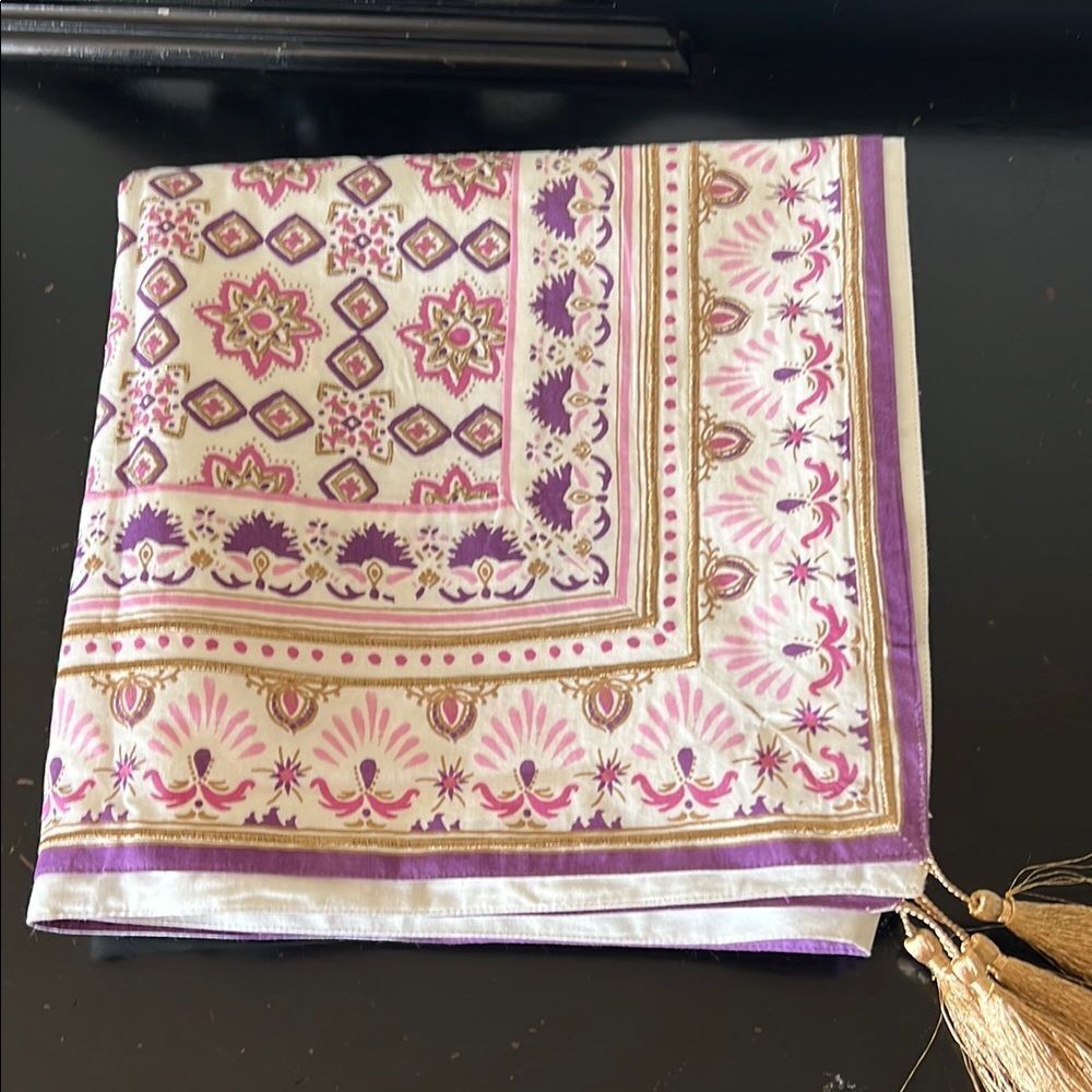 Pottery Barn Purple Table Throw w/ Gold embroidered